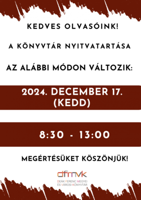 Nyitvatarts vltozs 2024.december 17.