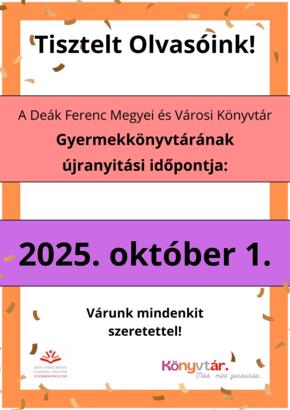 Gyermekknyvtr jranyits: 2025.oktber 1.